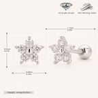 Sterling Silver Five-Point Star Zirconia Flat Back Earrings - Platinum / White
