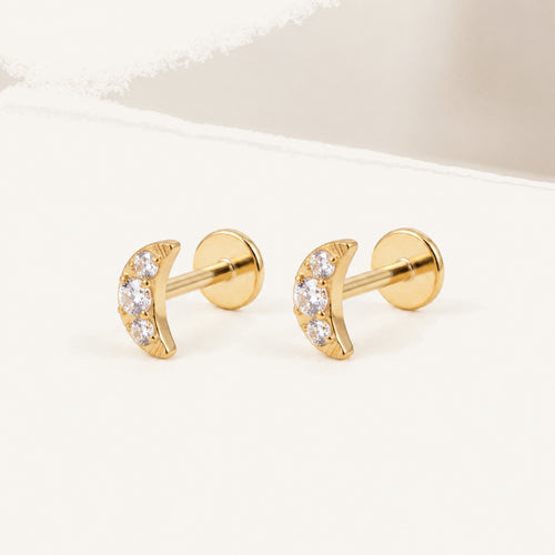 Mini Moon Titanium Stud Earrings - Gold