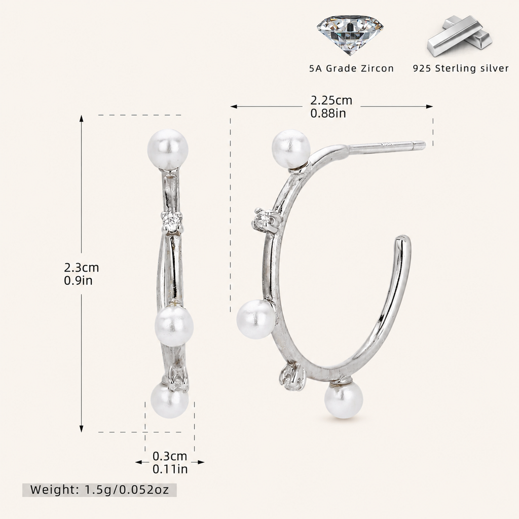 Sterling Silver Pearl & Pave Zirconia Stud Earrings - Platinum