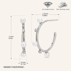 Sterling Silver Pearl & Pave Zirconia Stud Earrings - Platinum