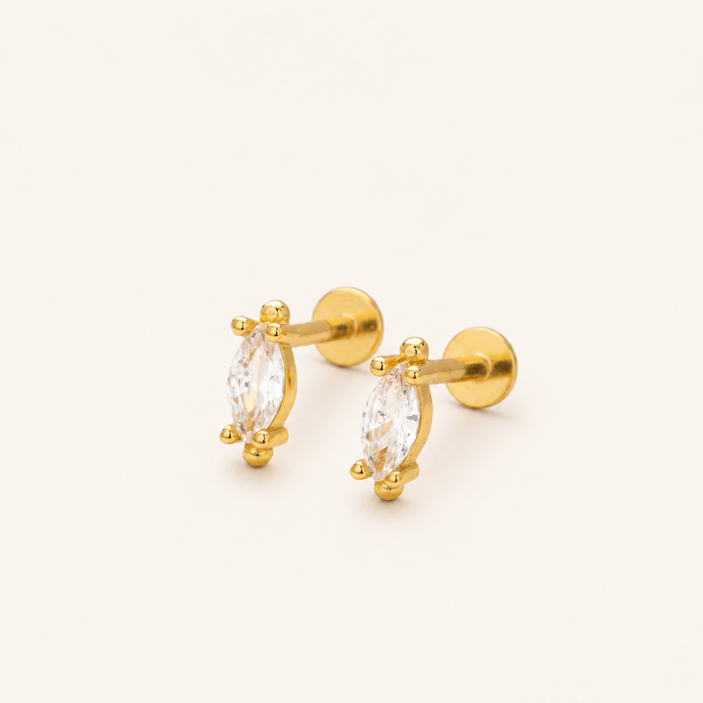 Sterling Silver Marquise Zirconia Flat Back Earrings detail