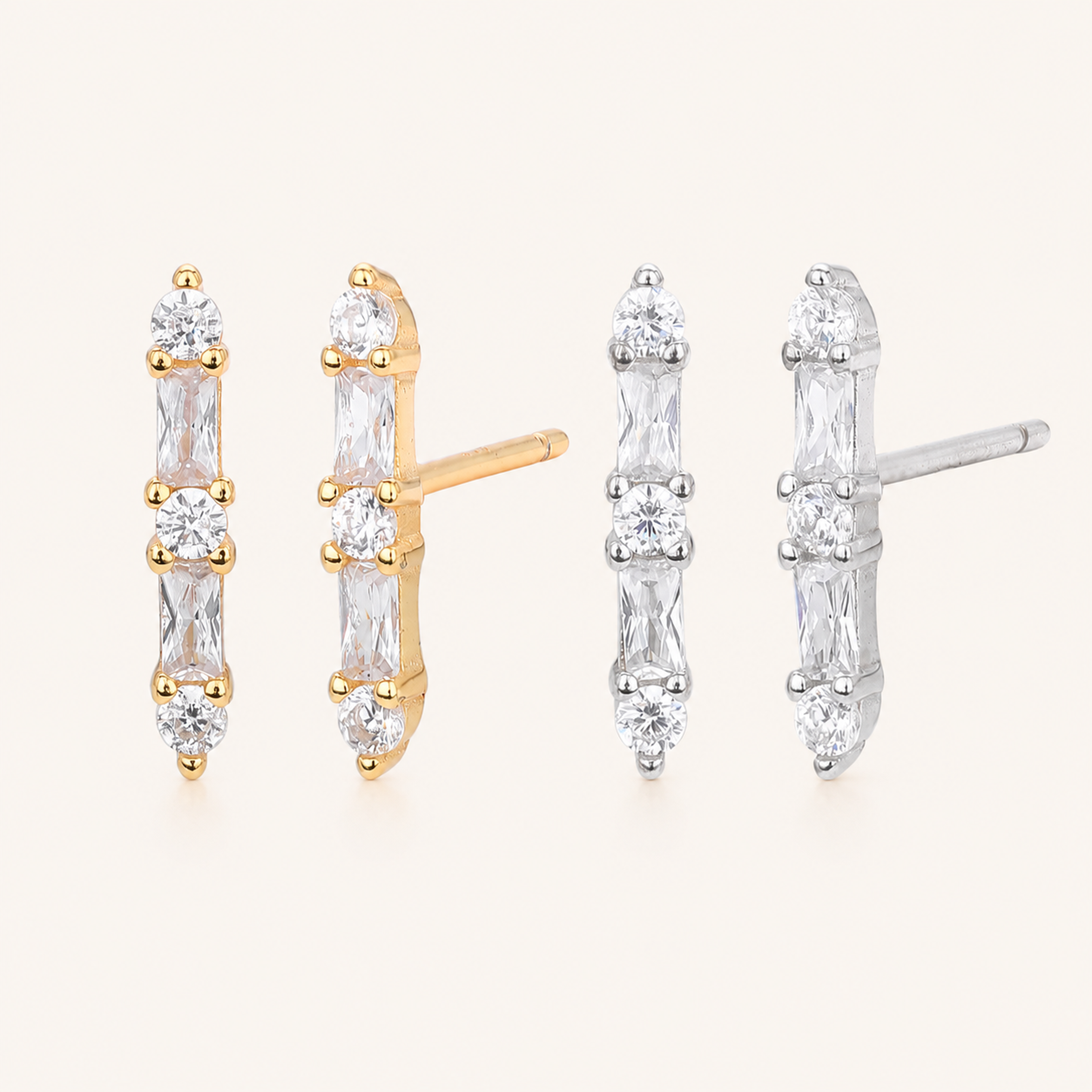 Sterling Silver Zirconia Bar Stud Earrings