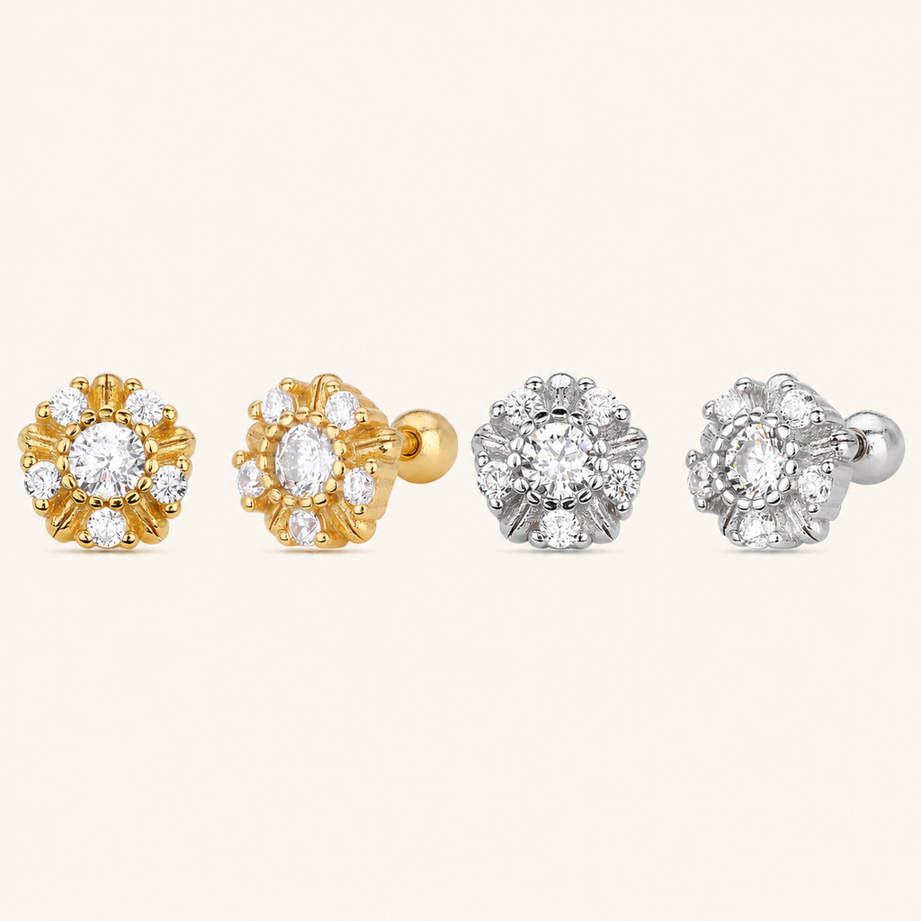 Sterling Silver Sunflower Flat Back Earrings