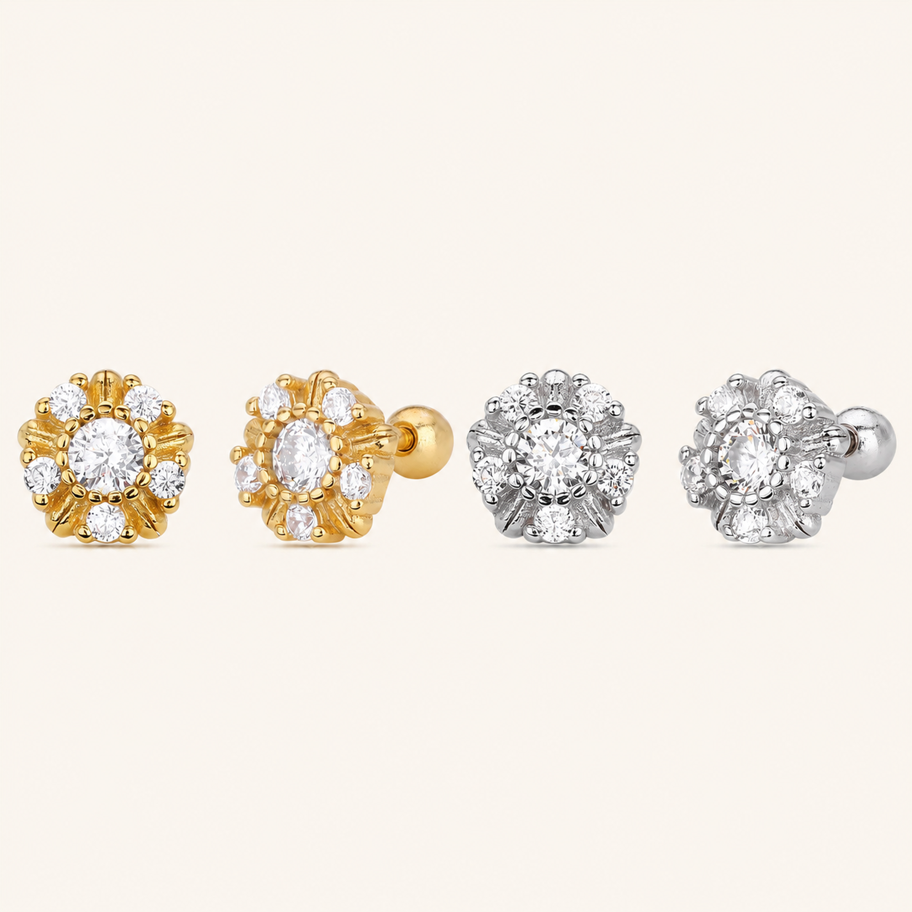 Sterling Silver Sunflower Flat Back Earrings