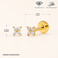 Sterling Silver Four-Leaf Clover Zirconia Flat Back Earrings - Gold / 2.5mm