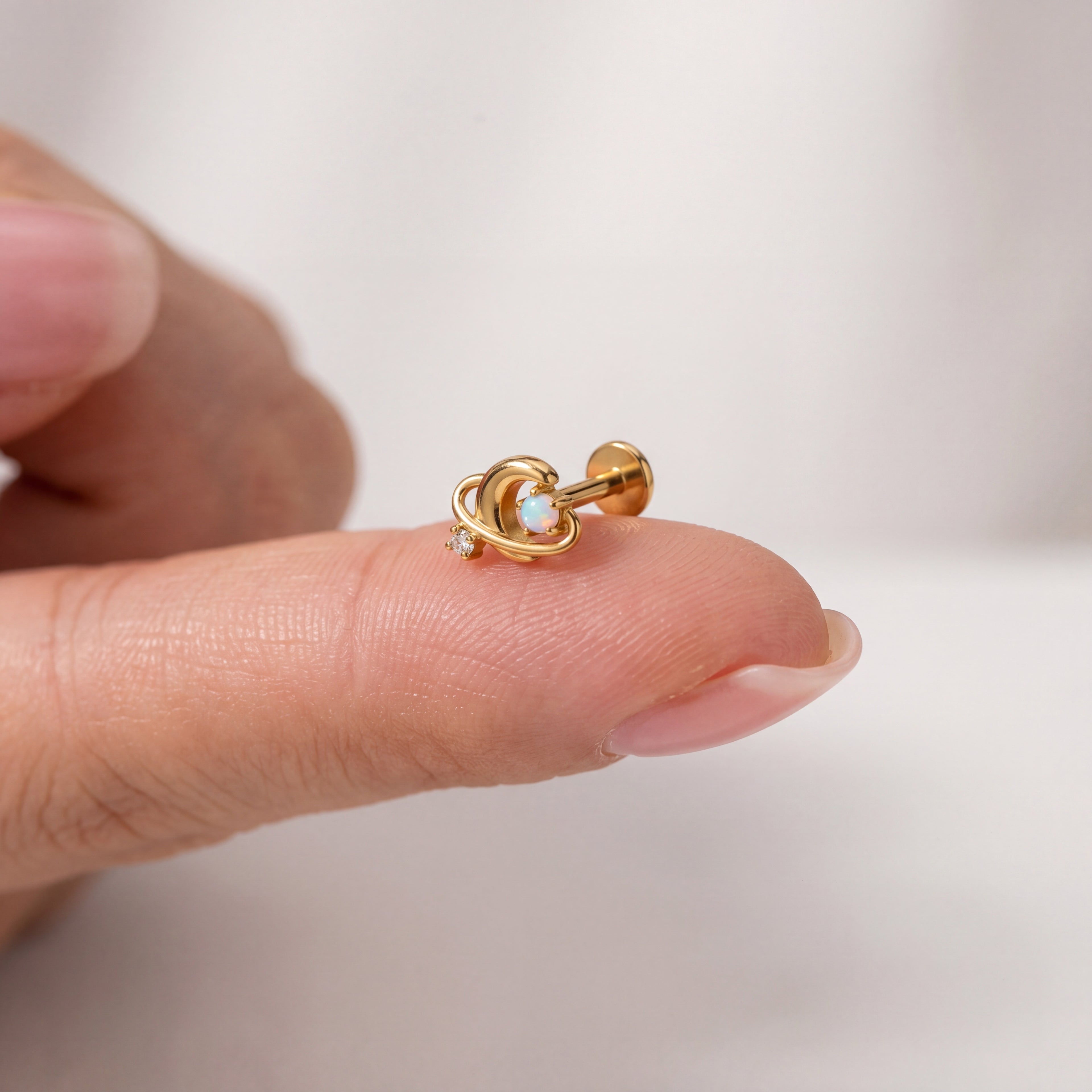 Opal Orbit Titanium Flat Back Earring - image 4