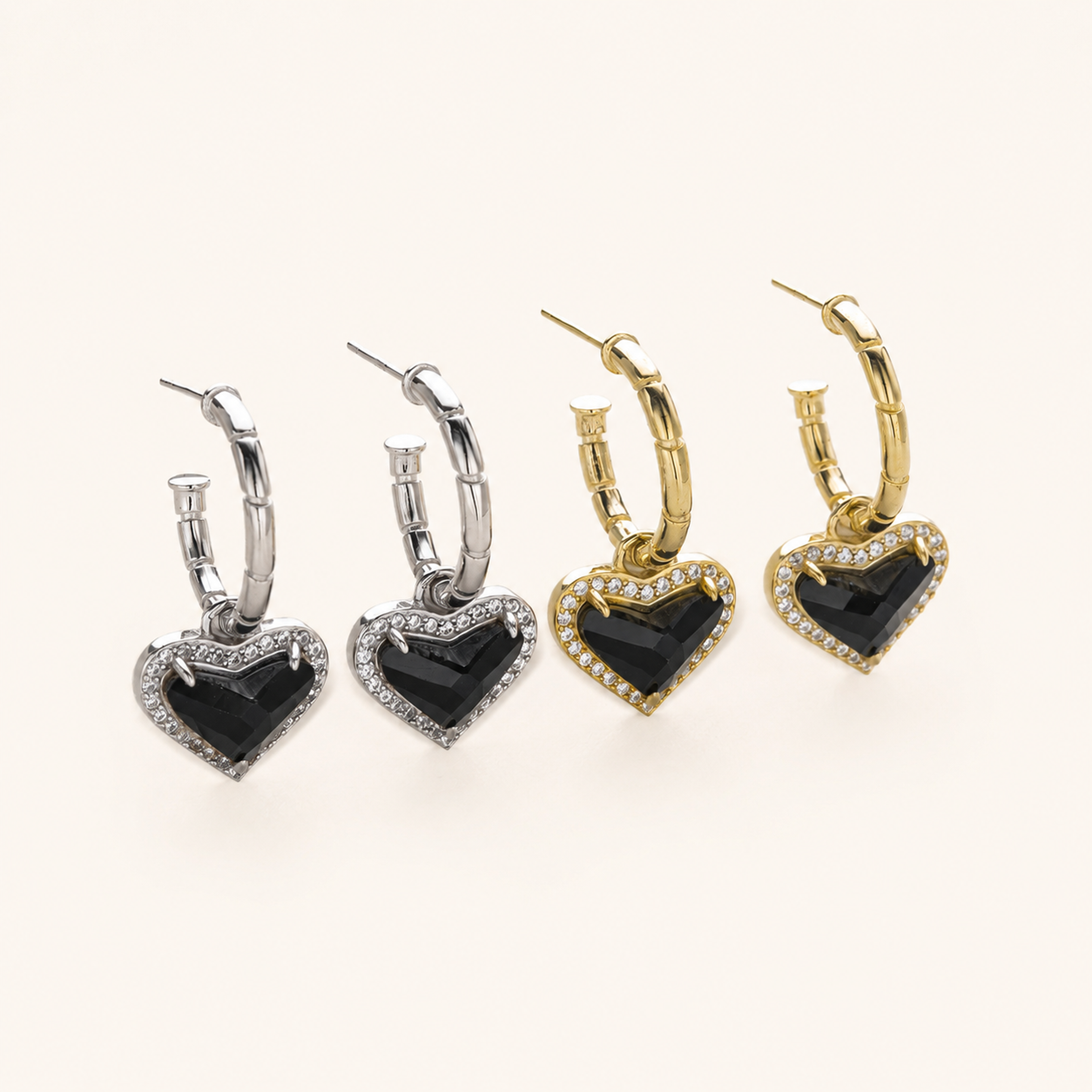 Sterling Silver Zirconia Heart Stud Earrings detail view