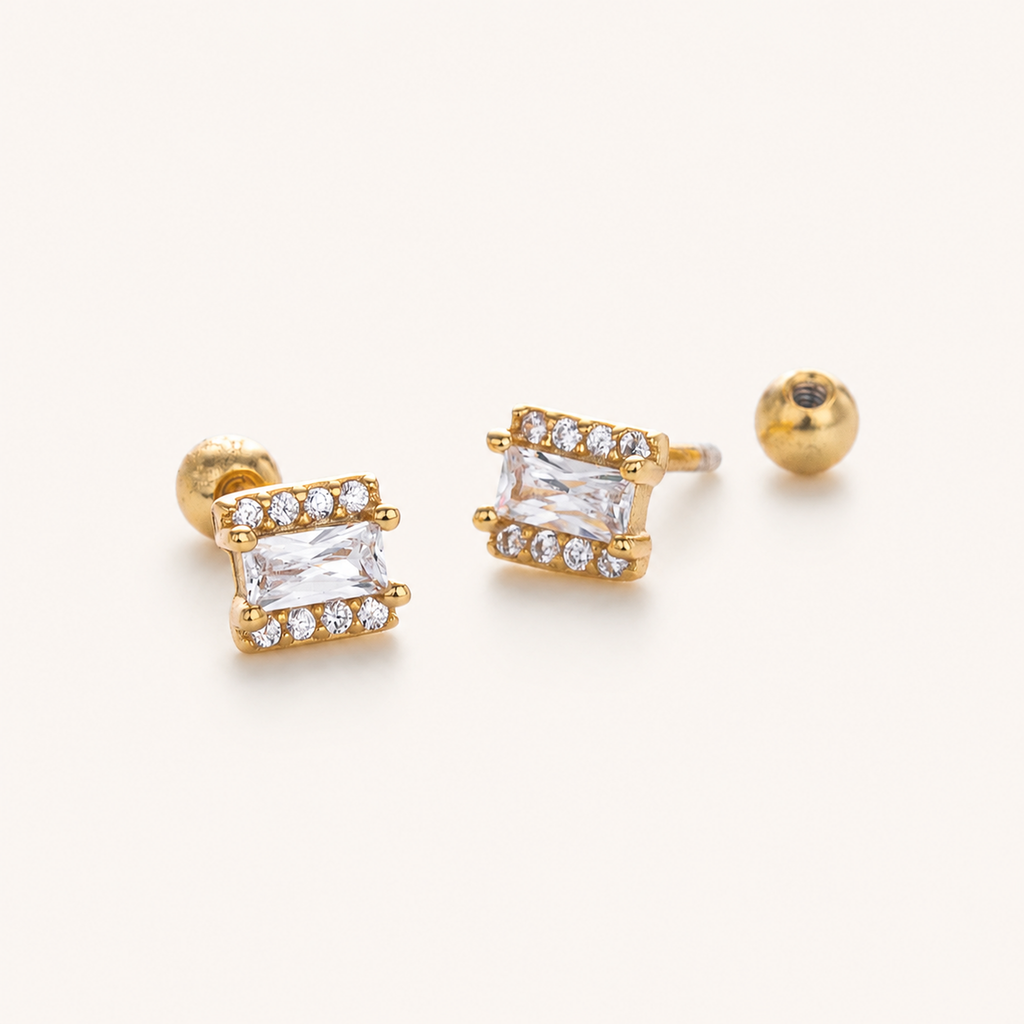 Sterling Silver Square Zirconia Flat Back Earrings detail view