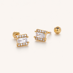 Sterling Silver Square Zirconia Flat Back Earrings detail view