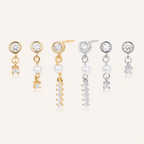 Sterling Silver Pearl & Zirconia Chain Drop Stud Earrings