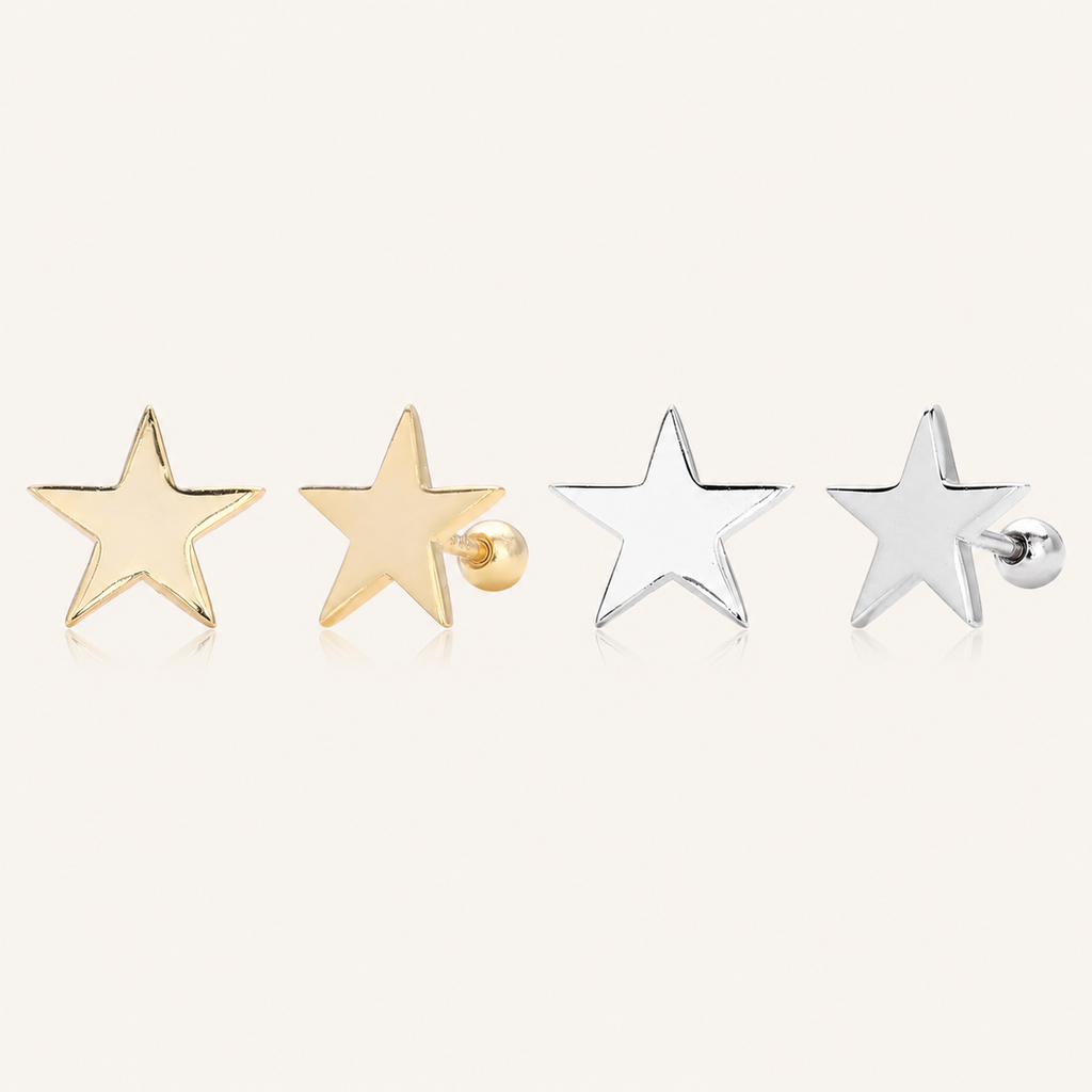 Sterling Silver Five-Point Star Flat Back Earrings