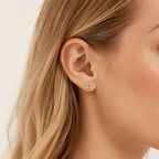 Sterling Silver Cherry Blossom Zirconia Stud Earrings worn on the ear