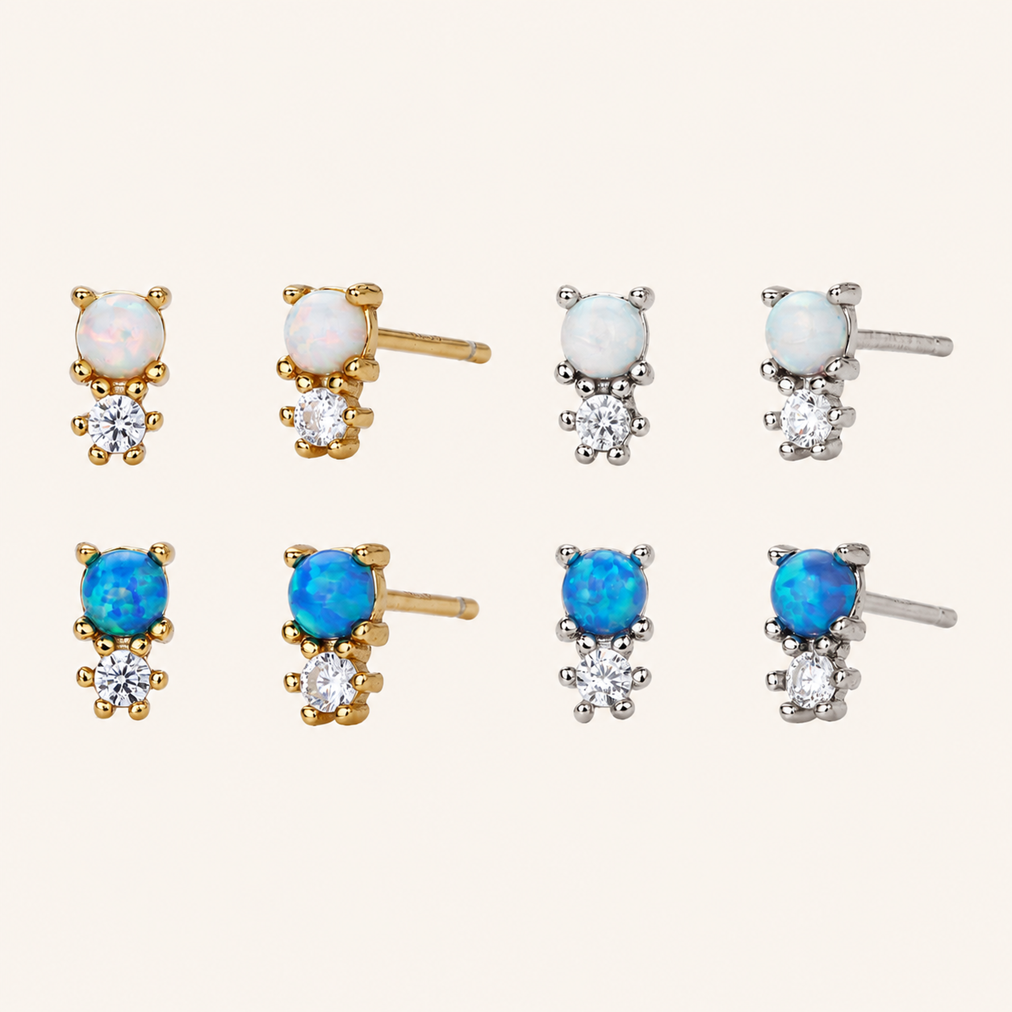 Sterling Silver Round Opal Stud Earrings
