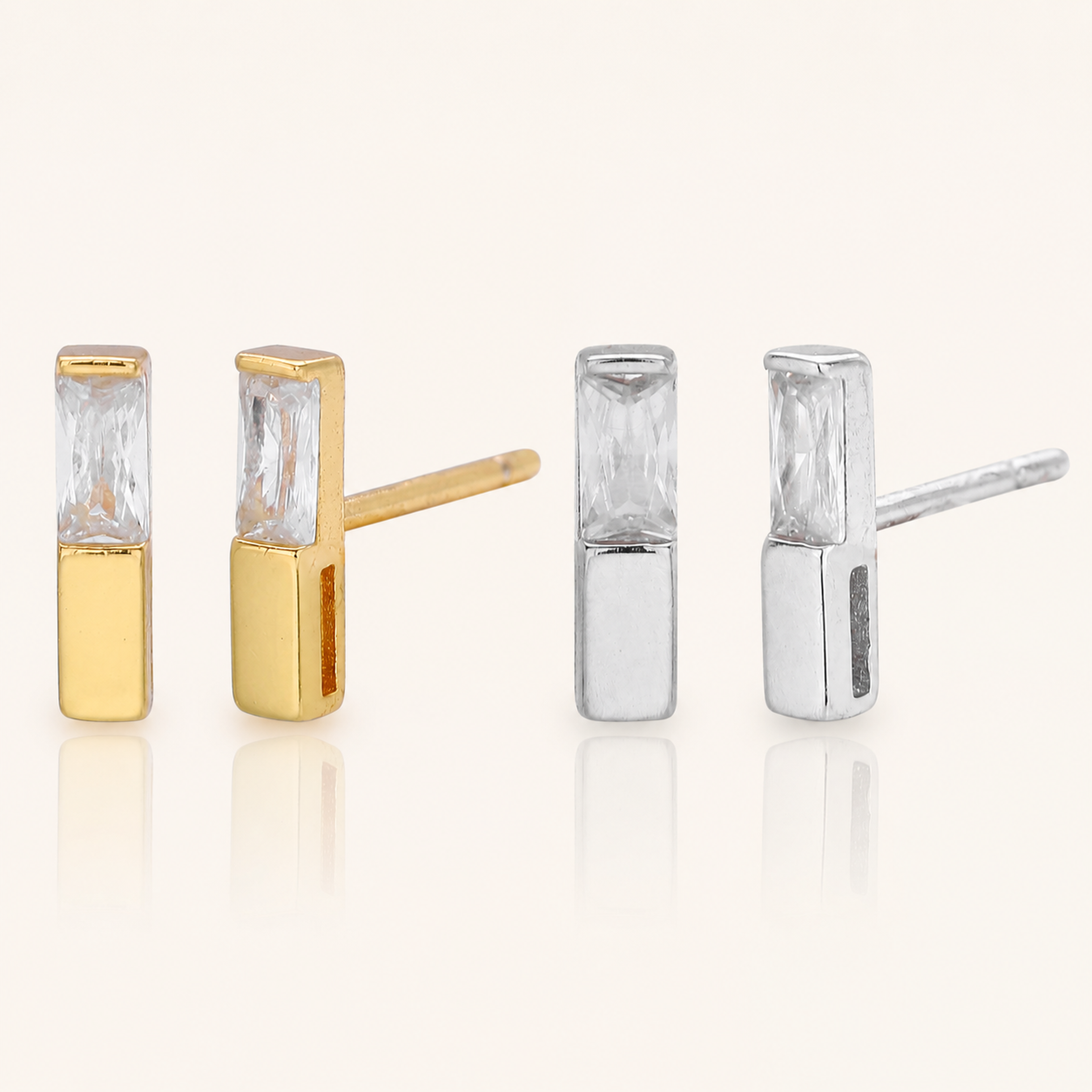 Sterling Silver Zirconia Square Stud Earrings