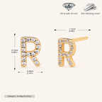 Sterling Silver Pave Initial Letter Stud Earrings - Gold / R