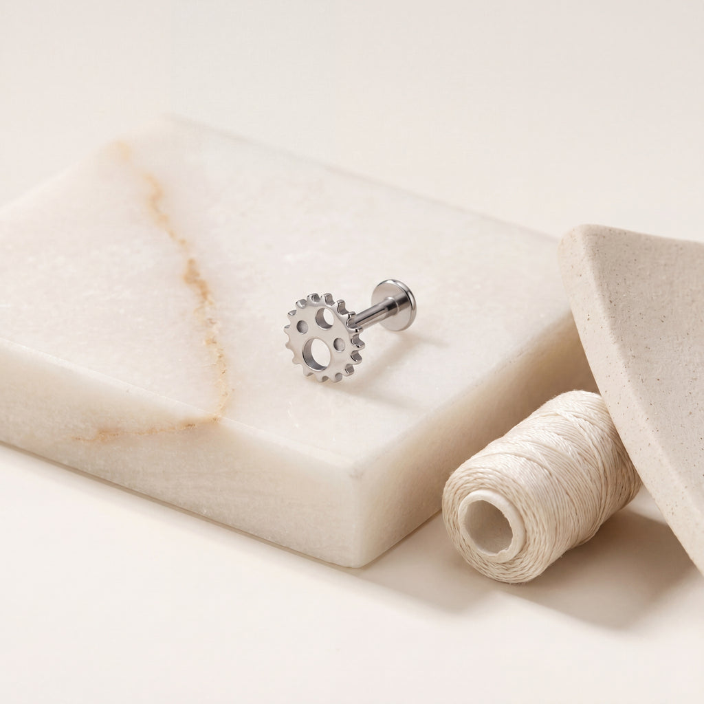Open Gear Titanium Flat Back Earring - image 5