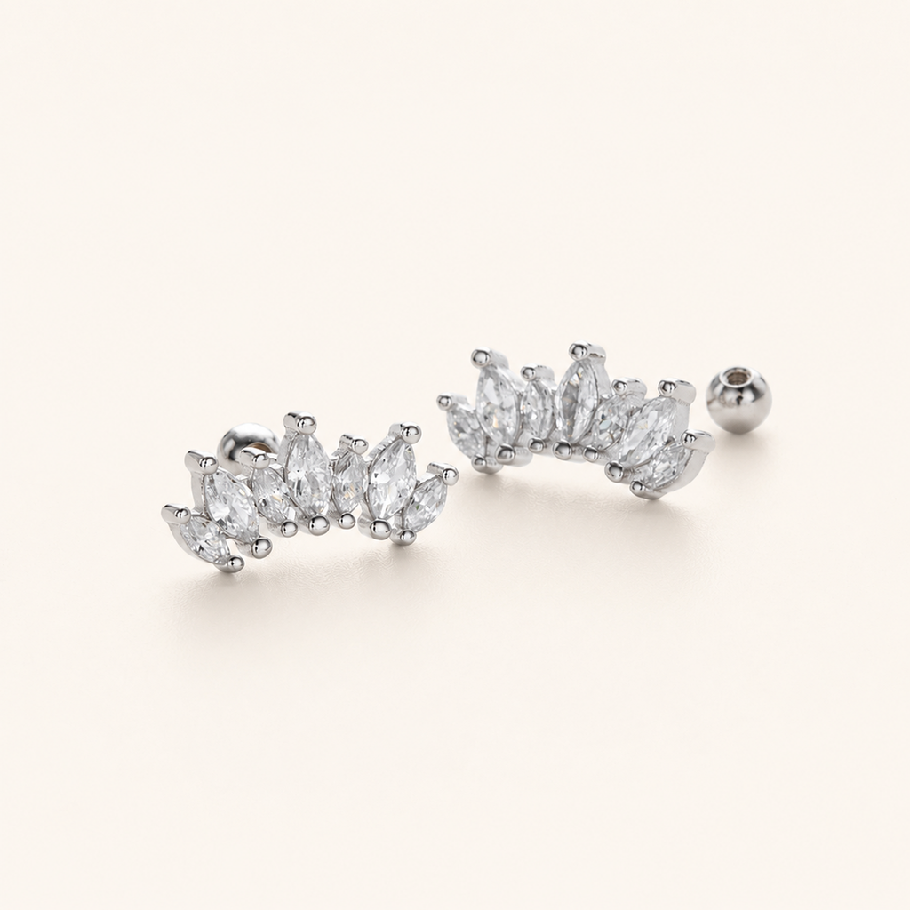 Sterling Silver Two-Tone Zirconia Crown Flat Back Earrings detail view