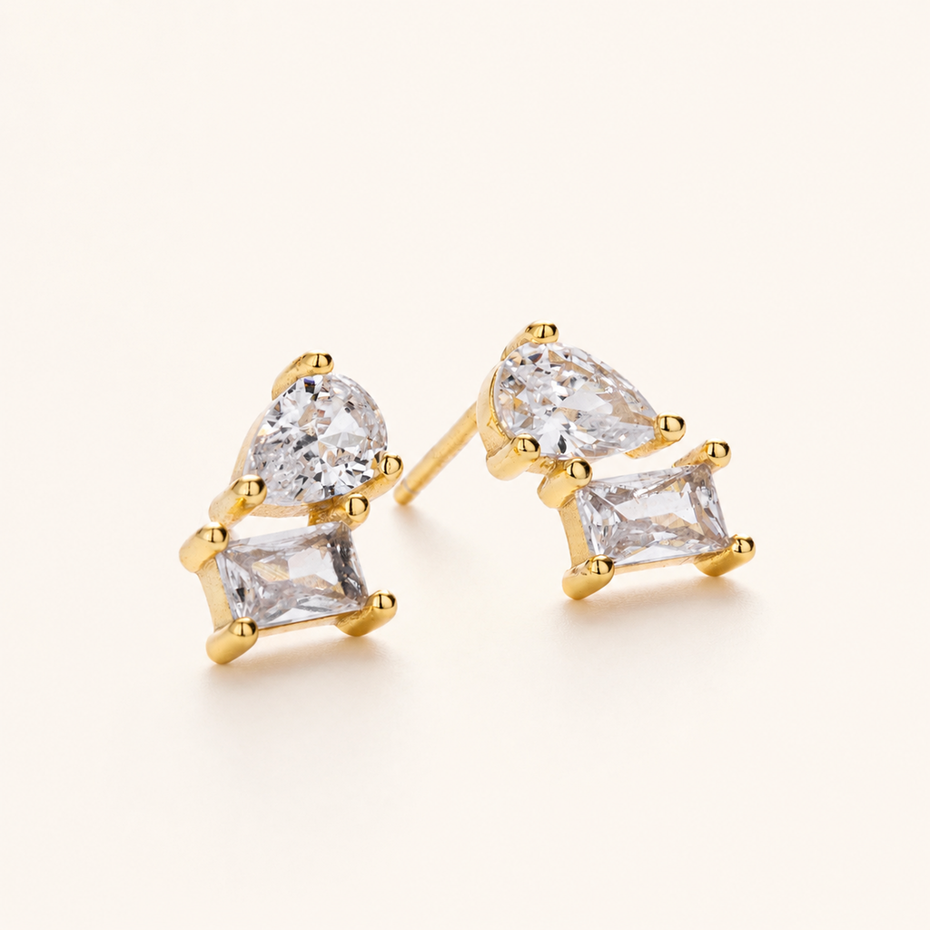 Sterling Silver Mixed-Cut Zirconia Stud Earrings detail