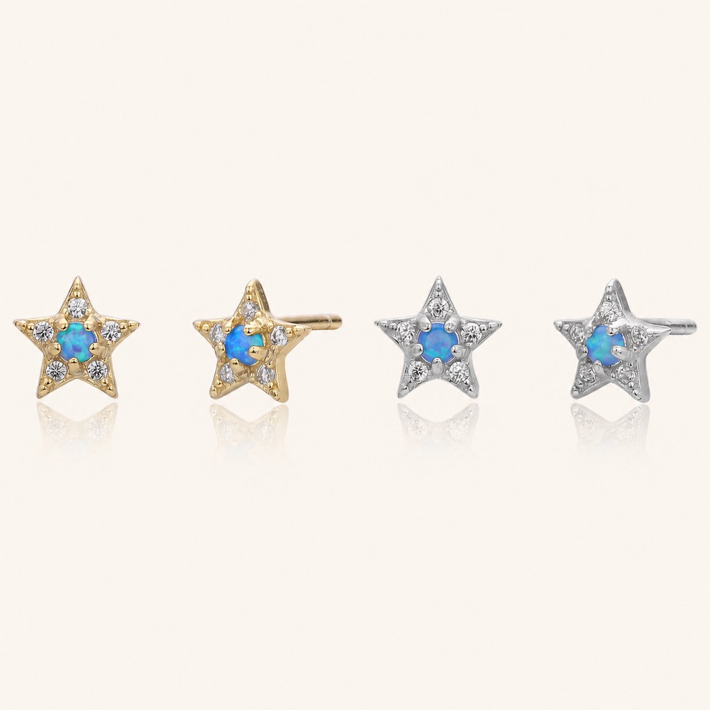 Sterling Silver Blue Opal Star Stud Earrings