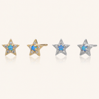 Sterling Silver Blue Opal Star Stud Earrings