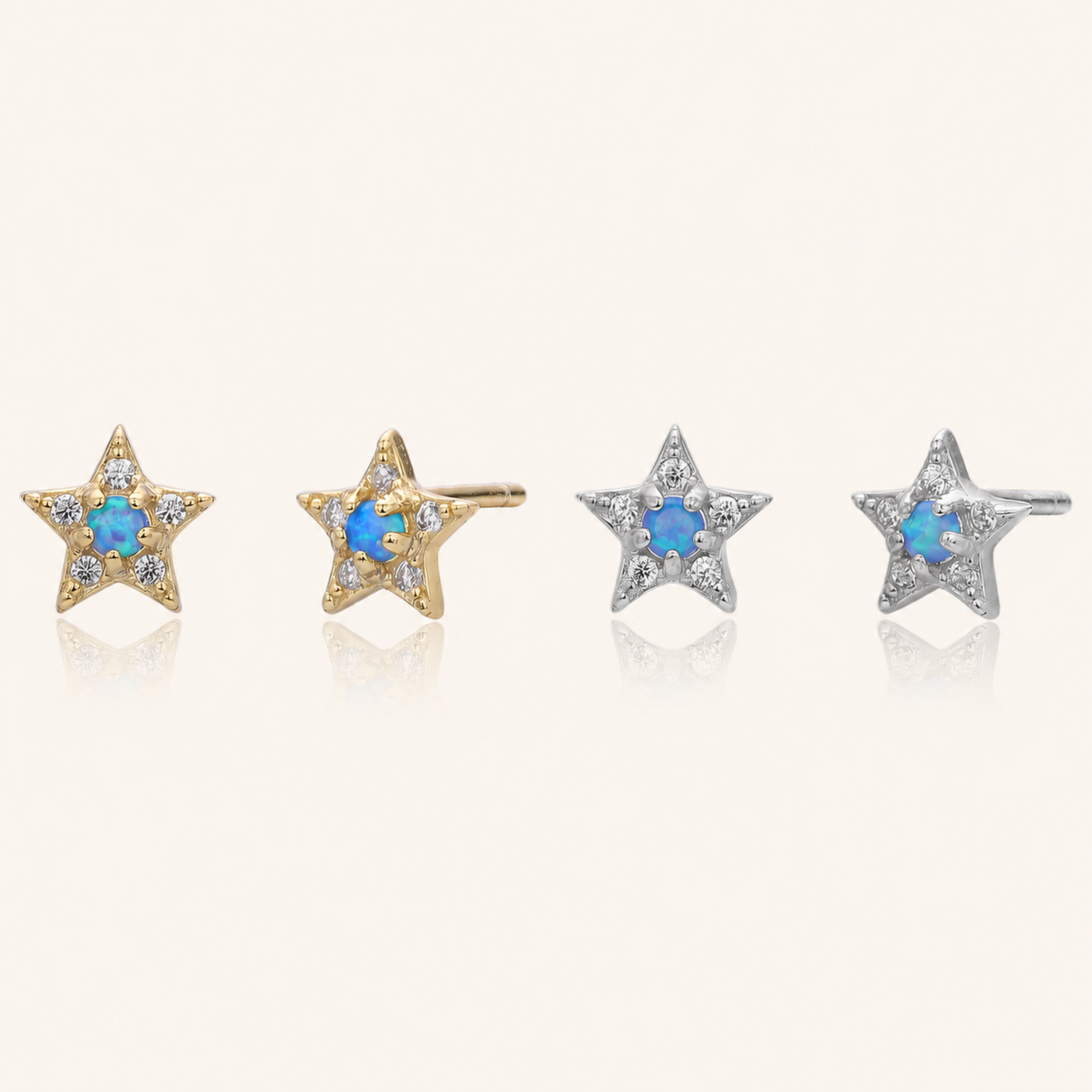 Sterling Silver Blue Opal Star Stud Earrings
