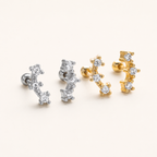 Sterling Silver Triple Star Zirconia Flat Back Earrings detail