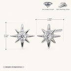 Sterling Silver Lucky Eight-Point Star Zirconia Stud Earrings - Platinum