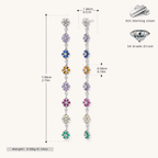 Sterling Silver Colorful Flower Chain Drop Stud Earrings - Platinum / White