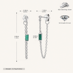 Sterling Silver Multicolor Zirconia Chain Drop Stud Earrings - Platinum / Green