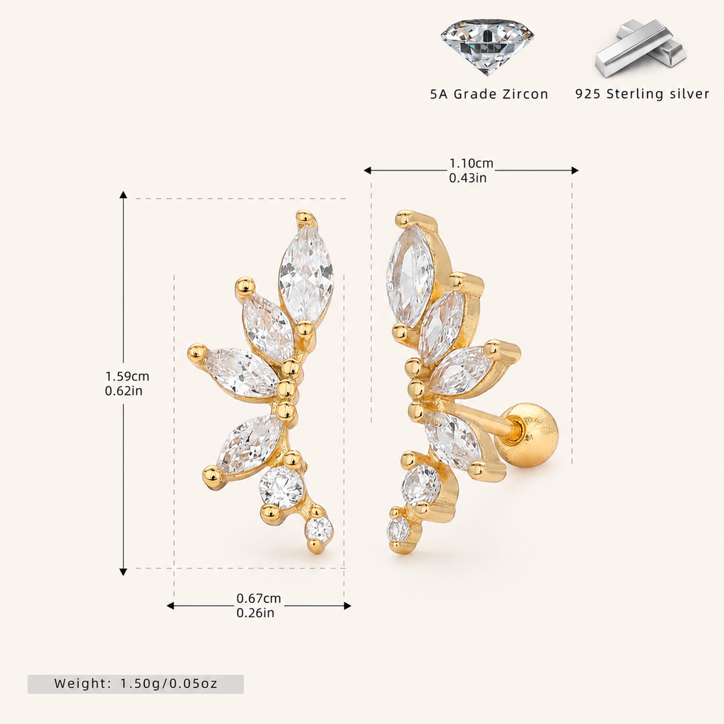 Sterling Silver Zirconia Ball Flat Back Earrings - Gold