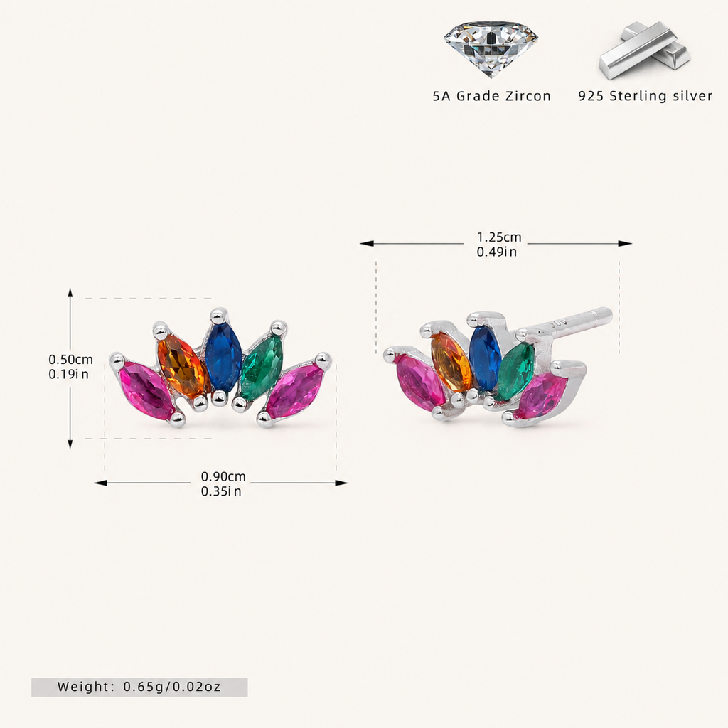 Sterling Silver Colorful Teardrop Zirconia Stud Earrings - Platinum