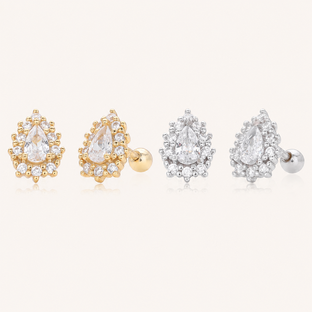 Sterling Silver Zirconia Crown Flat Back Earrings