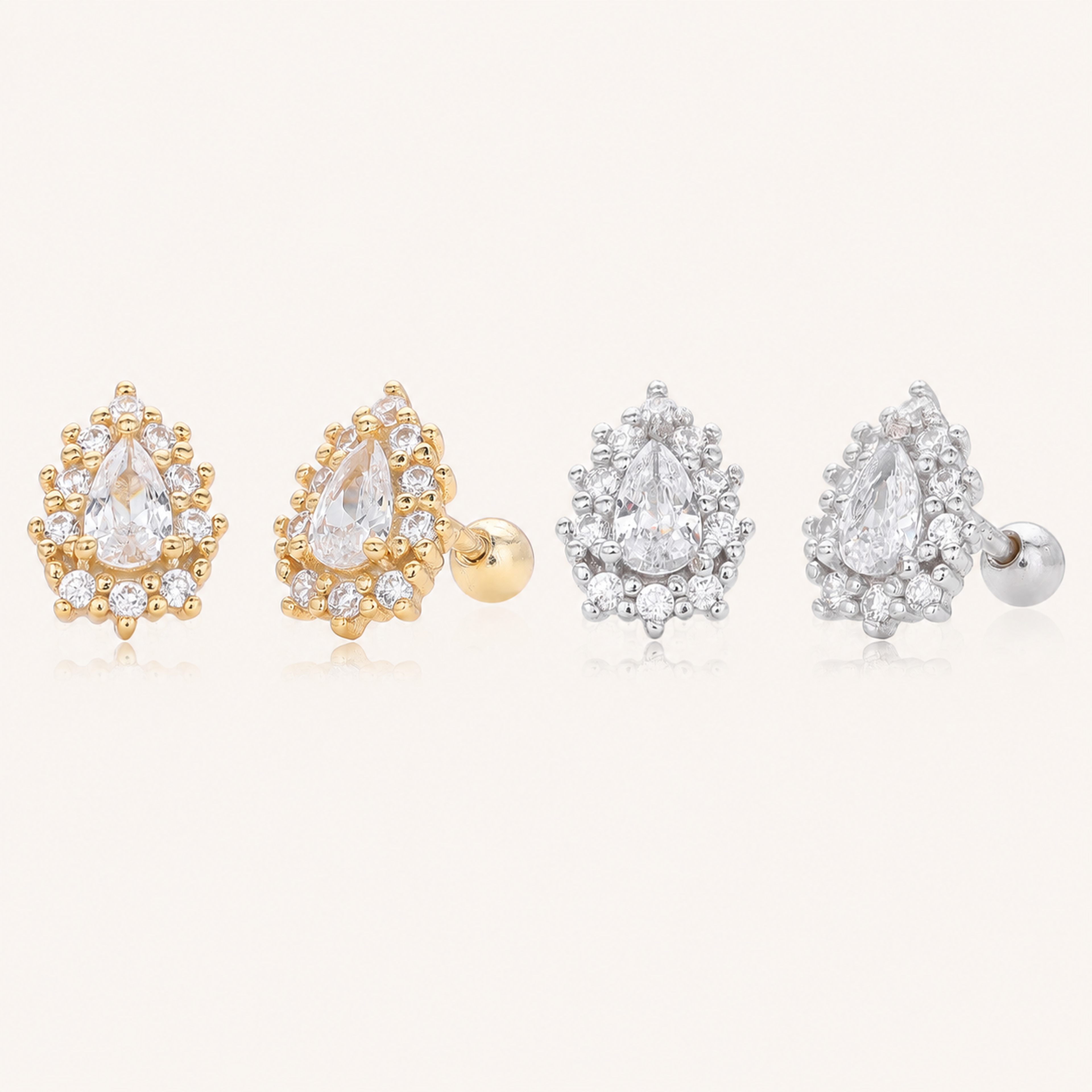 Sterling Silver Zirconia Crown Flat Back Earrings