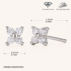 Sterling Silver Four-Petal Flower Stud Earrings - Platinum / White