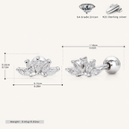 Sterling Silver Zirconia Crown Flat Back Earrings - Platinum
