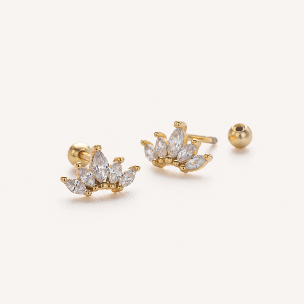 Sterling Silver Zirconia Crown Flat Back Earrings detail