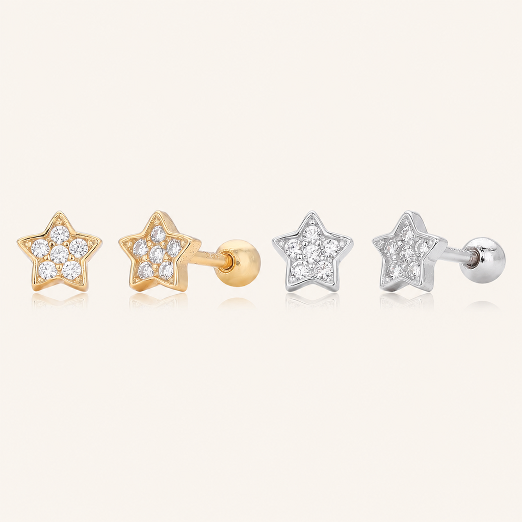 Sterling Silver Zirconia Star Flat Back Earrings