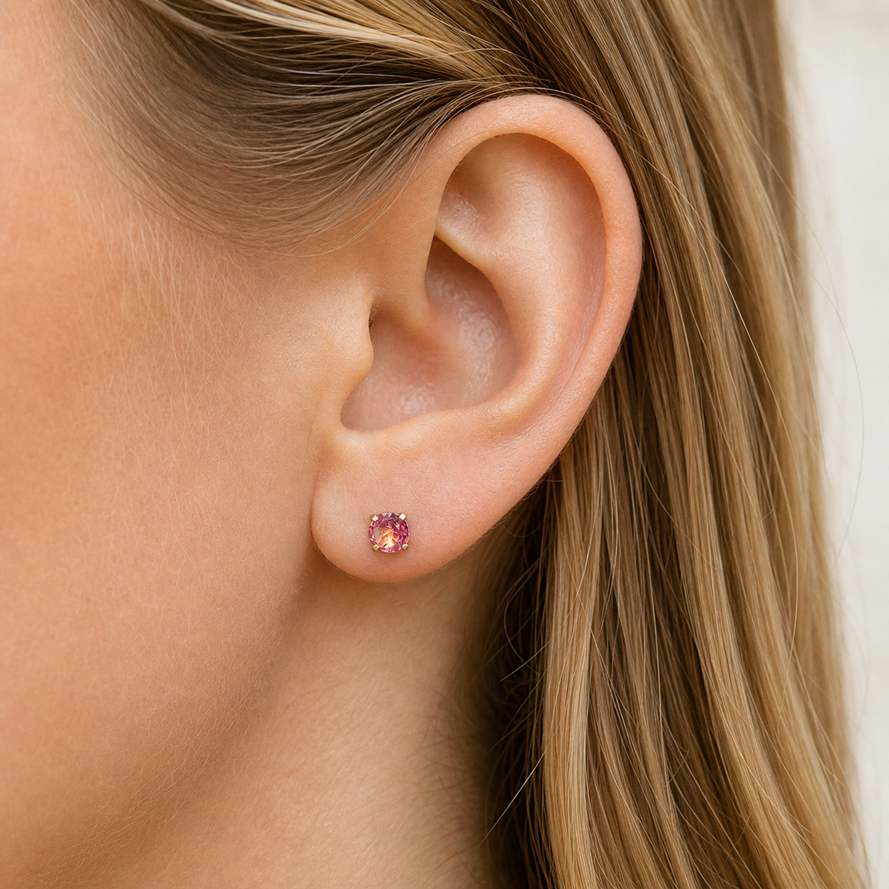 Titanium Pink Topaz Flat Back Stud Earrings