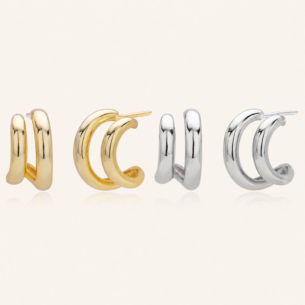 Sterling Silver Polished C-Shape Stud Earrings