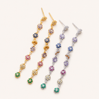 Sterling Silver Colorful Flower Chain Drop Stud Earrings detail view