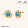 Sterling Silver Opal Flower Stud Earrings - Gold / Blue Opal