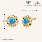 Sterling Silver Opal Flower Stud Earrings - Gold / Blue Opal