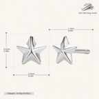 Sterling Silver Polished Five-Point Star Stud Earrings - Platinum