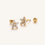 Sterling Silver Zirconia Flower Flat Back Earrings detail view