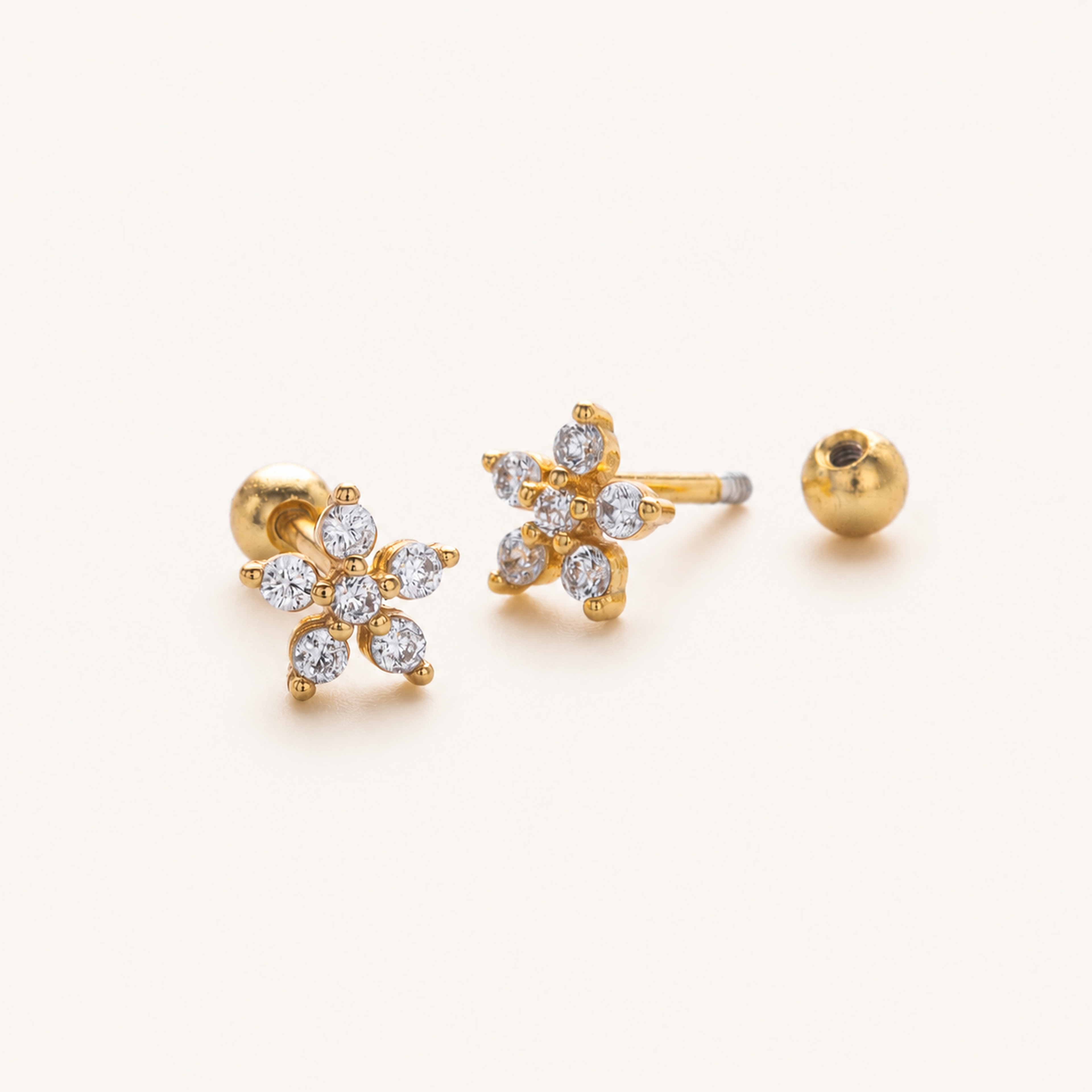Sterling Silver Zirconia Flower Flat Back Earrings detail view