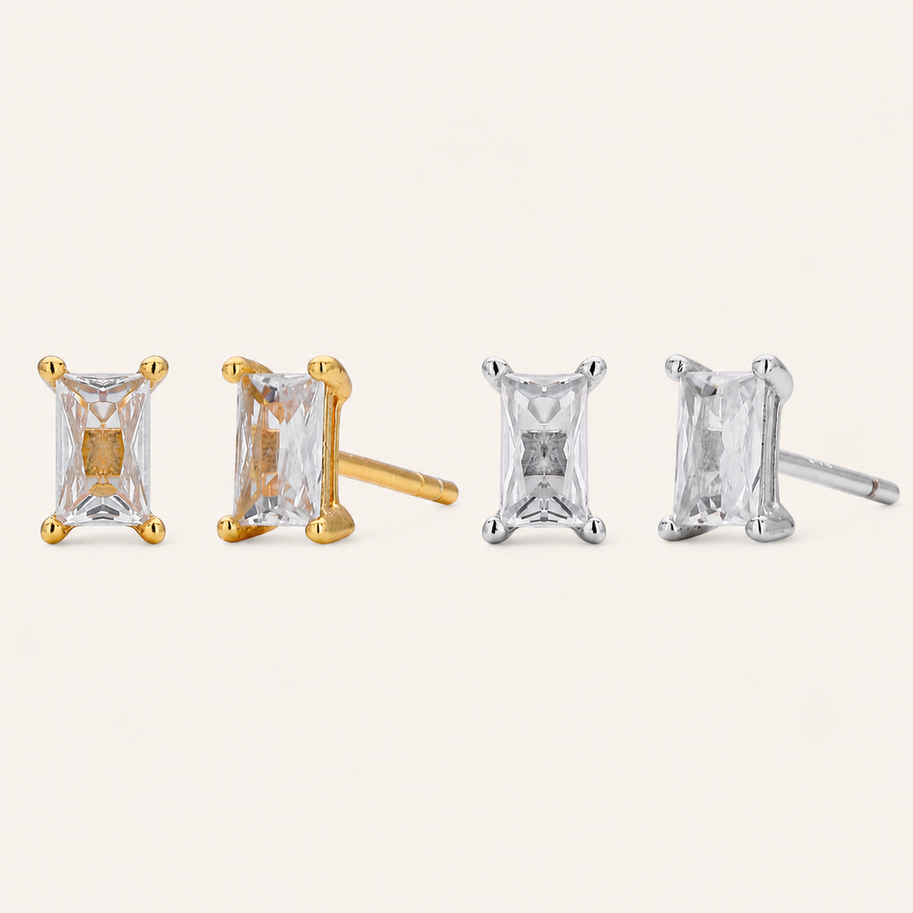 Sterling Silver Square Zirconia Stud Earrings