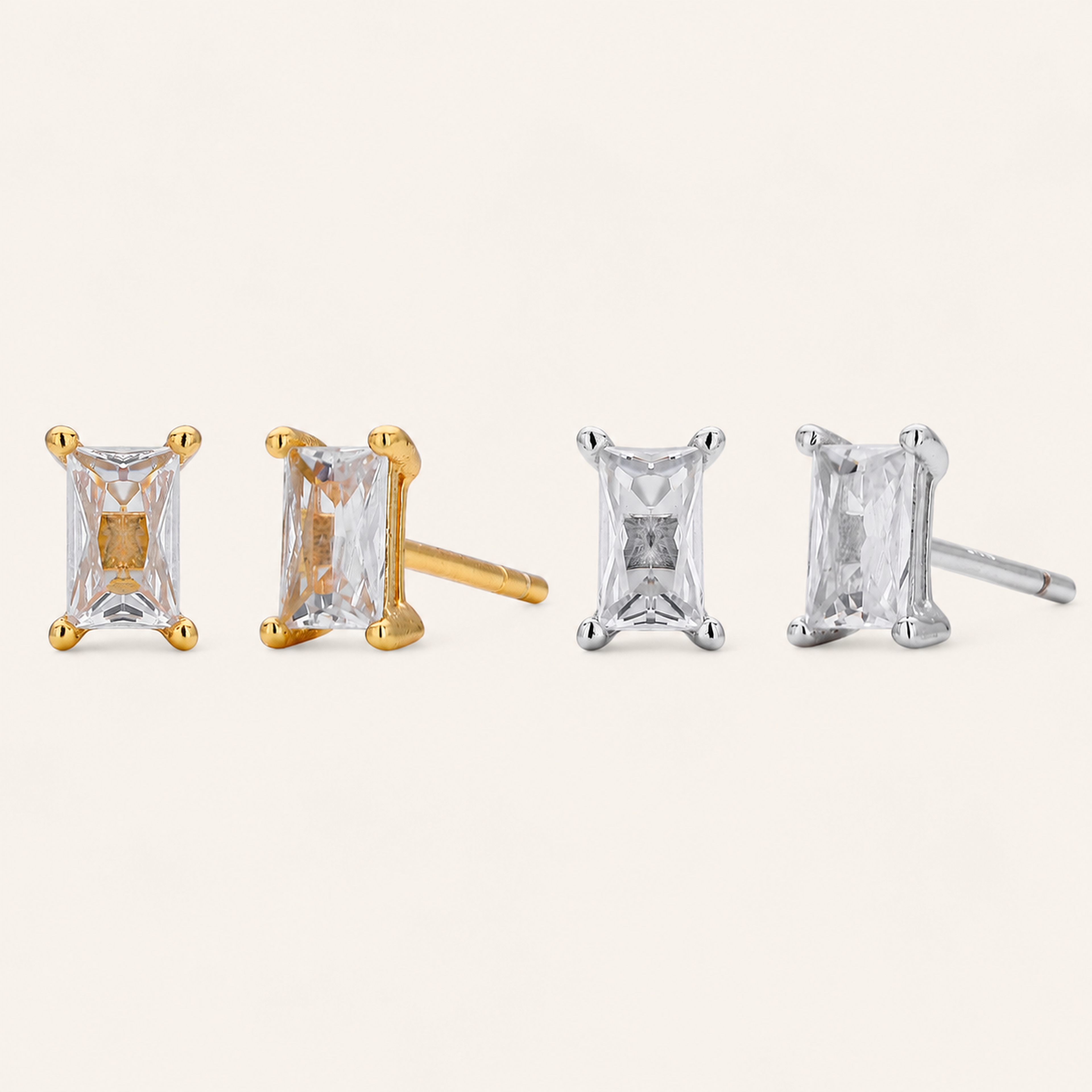 Sterling Silver Square Zirconia Stud Earrings