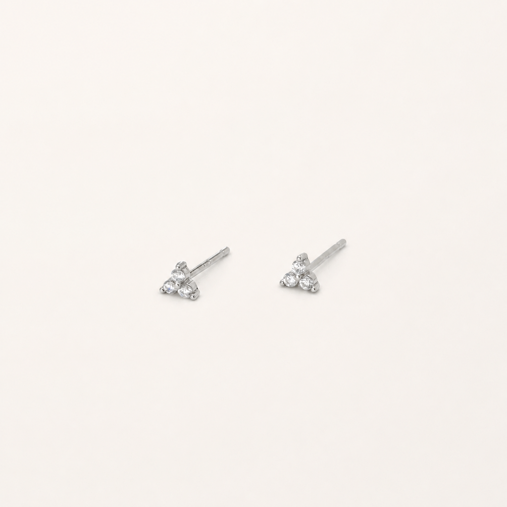Sterling Silver Triangle Zirconia Stud Earrings detail