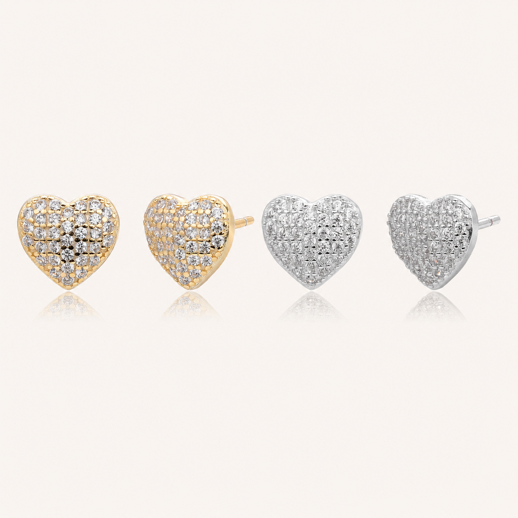 Sterling Silver Pave Heart Zirconia Stud Earrings