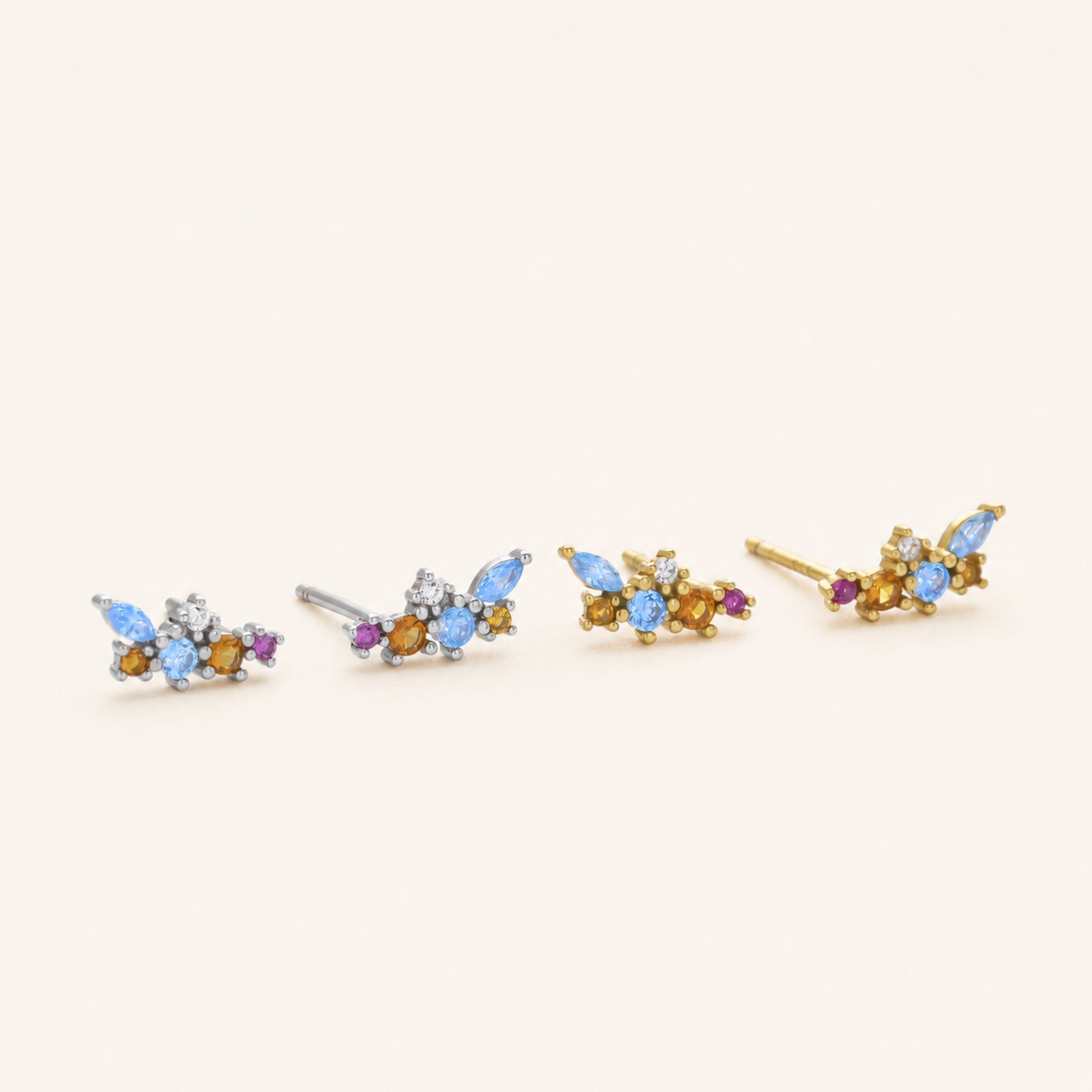 Sterling Silver Colorful Zirconia Geometric Stud Earrings detail